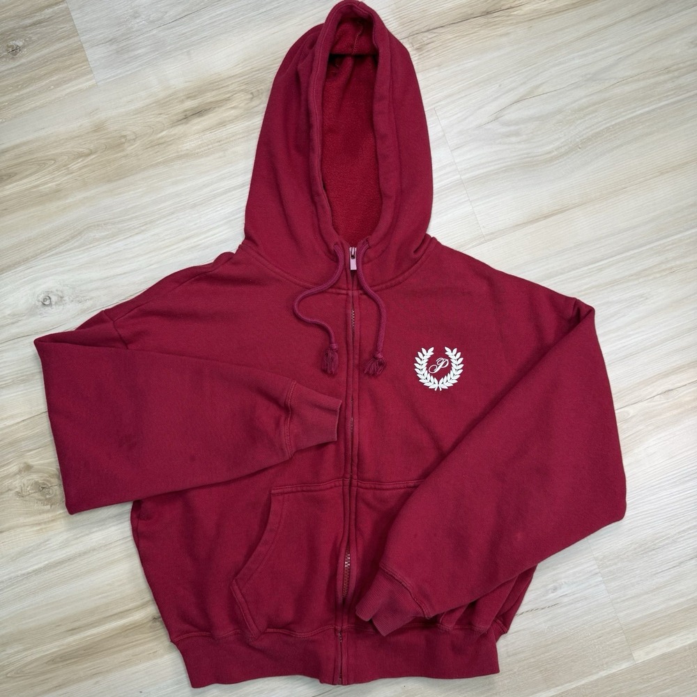 PINK Victoria's Secret Hoodie Women's Size XS Red Graphic Fleece Logo Full Zip